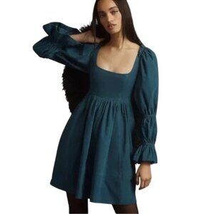 Anthropologie Pilcro Corduroy Turquoise Teal Square Neck Babydoll Dress